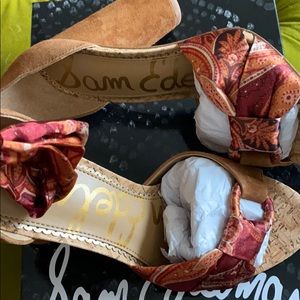 Orange multi silk/sde sandal with ankle tie